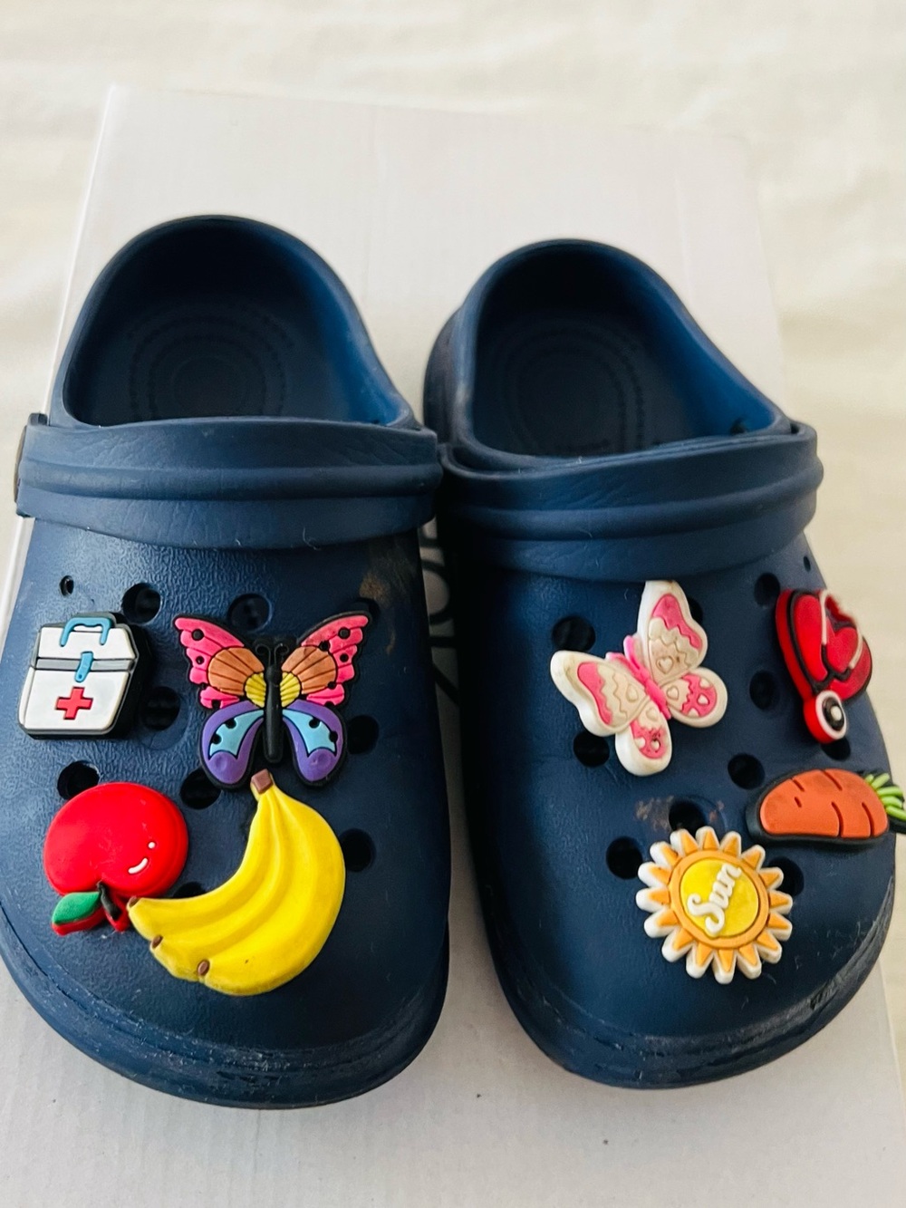 Kids Navy Clog Shoes with Colorful Charms size 27 EU